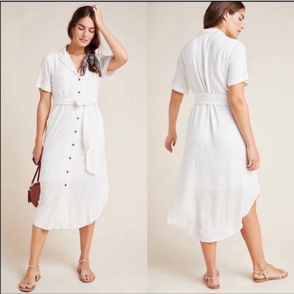 Anthropologie | Maeve Aria Textured Cream White Cotton Button Shirtdress size M - Picture 2 of 10